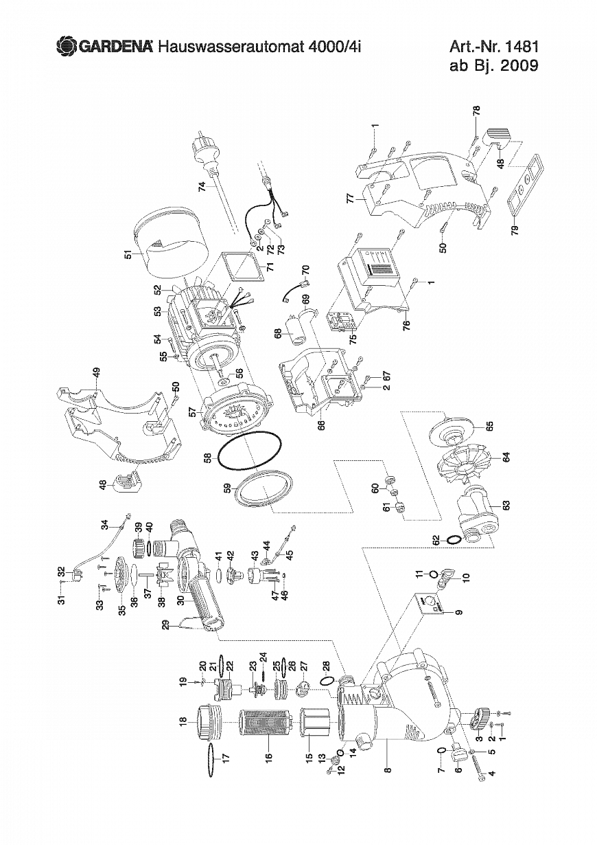 Насос Gardena  ELECTRONIC PRESSURE PUMP 4000/4i ep (since serial number 2371605), Art. 1481-20, 2009 - 2014