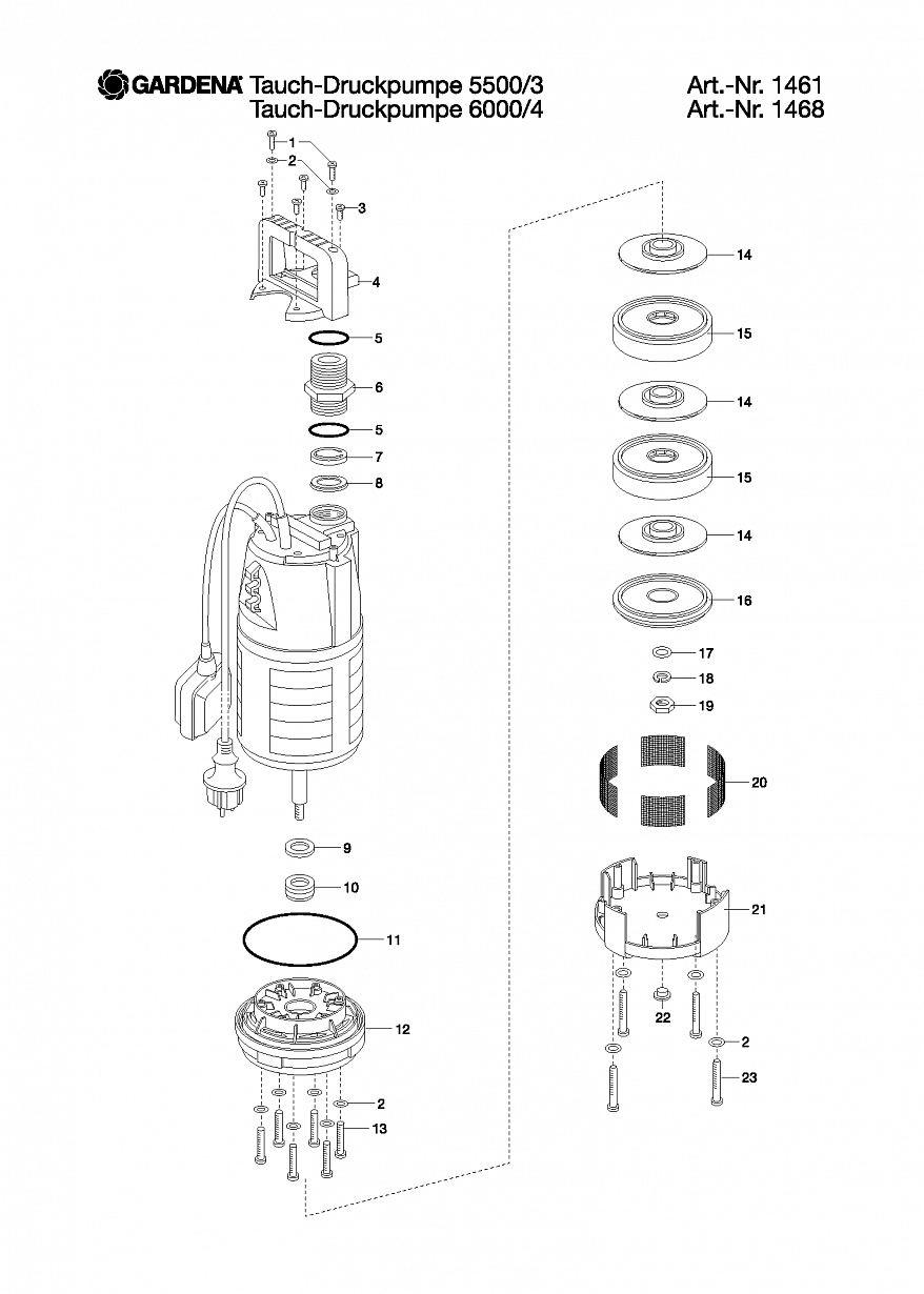 Насос Gardena CLASSIC SUBMERSIBLE PRESSURE PUMP 5500/3, Art. 1461-20, 