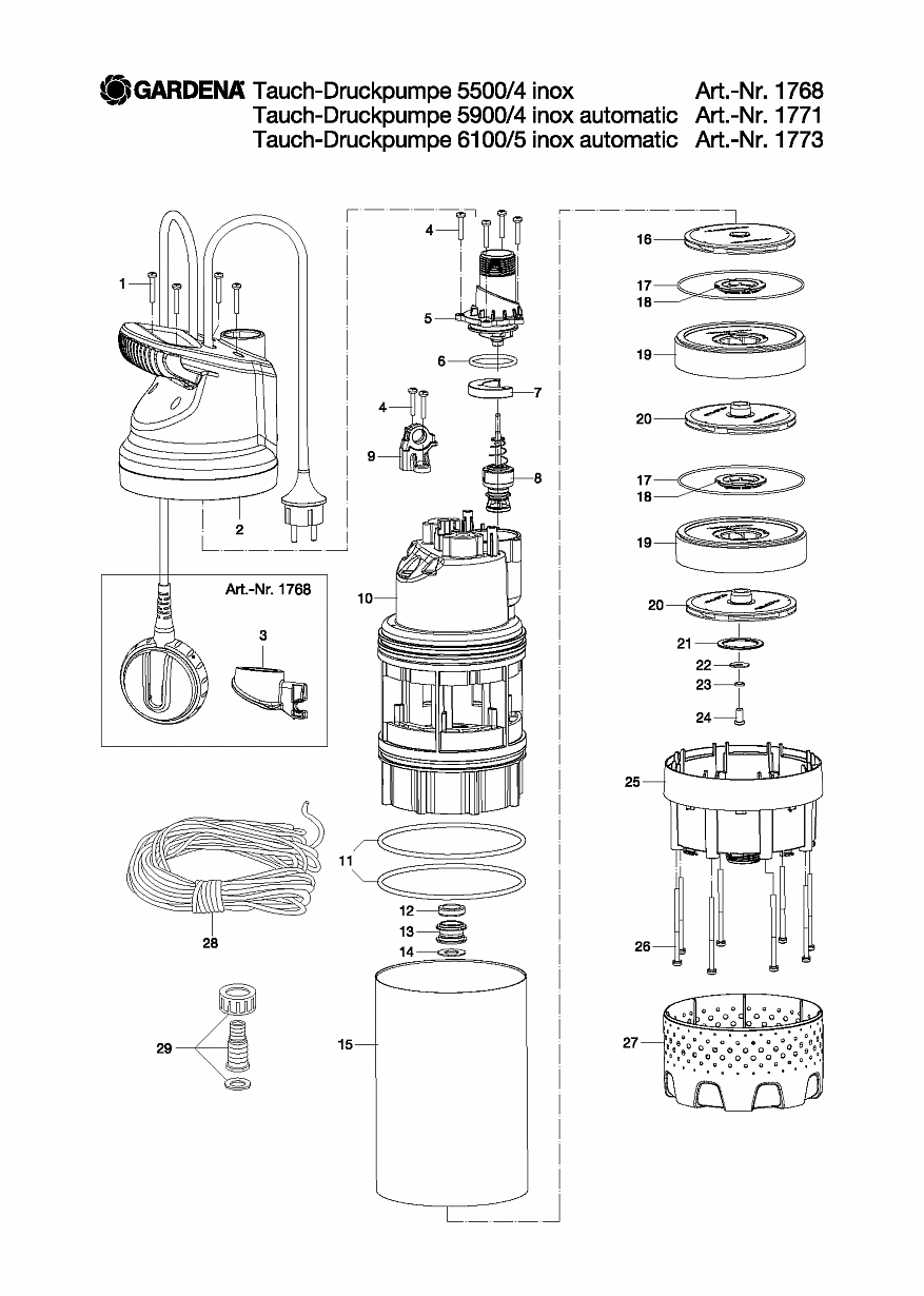 Насос Gardena SUBMERSIBLE PRESSURE PUMP 5900/4 INOX AUTOMATIC, 1771, 