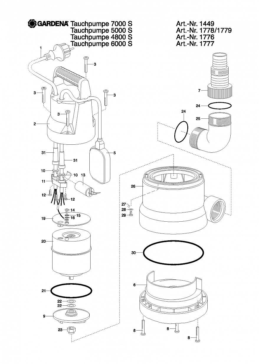 Насос Gardena SUBMERSIBLE PUMP 6000 Classic, Art. 1777-20, 