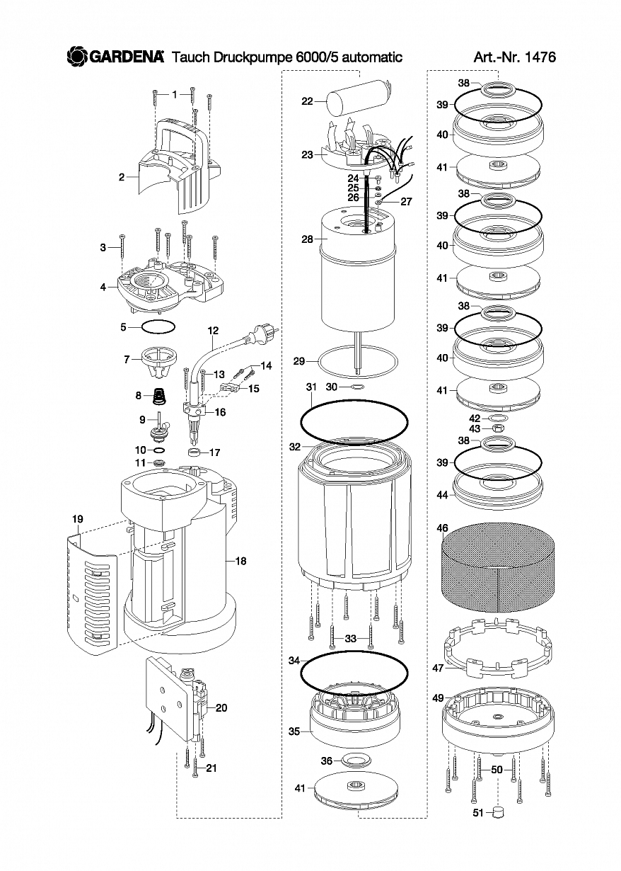 Насос Gardena SUBMERSIBLE PRESSURE PUMP 6000/5 AUTOMATIC, Art. 1476-20, until 2012 