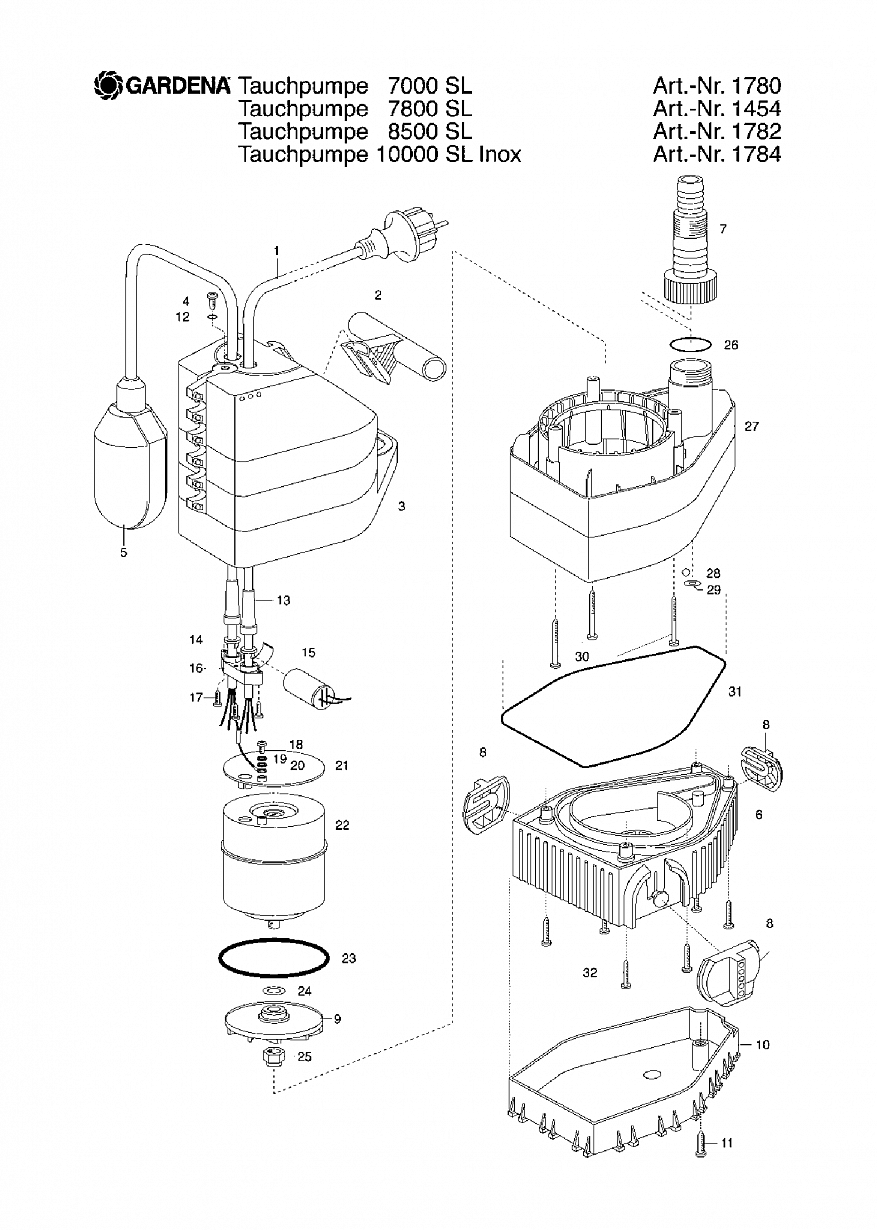 Насос Gardena SUBMERSIBLE PUMP 10000 SL INOX, Art. 1784-20, until 2007 