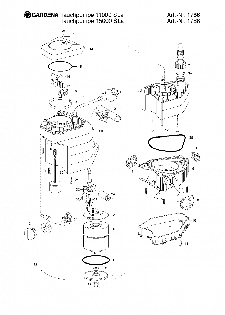 Насос Gardena SUBMERSIBLE PUMP 15000 SL AUTOMATIC, Art. 1788-20, until 2007