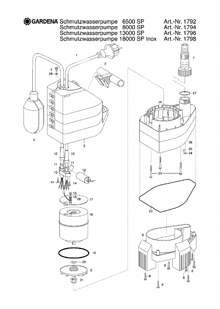 Насос Gardena DIRTY WATER PUMP 18000 SP INOX, Art. 1798-20, until 2007 