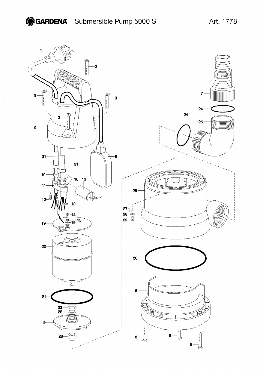 Насос Gardena SUBMERSIBLE PUMP 5000 S, Art. 1778-20, 