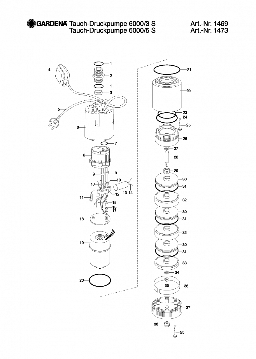 Насос Gardena SUBMERSIBLE PRESSURE PUMP 6000/3 S, Art. 1469-20, until 2009 