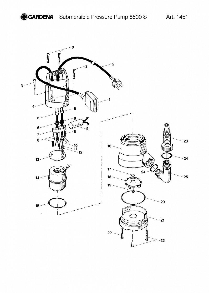 Насос Gardena SUBMERSIBLE PRESSURE PUMP 8500 S, Art. 1451-20, until 2001 