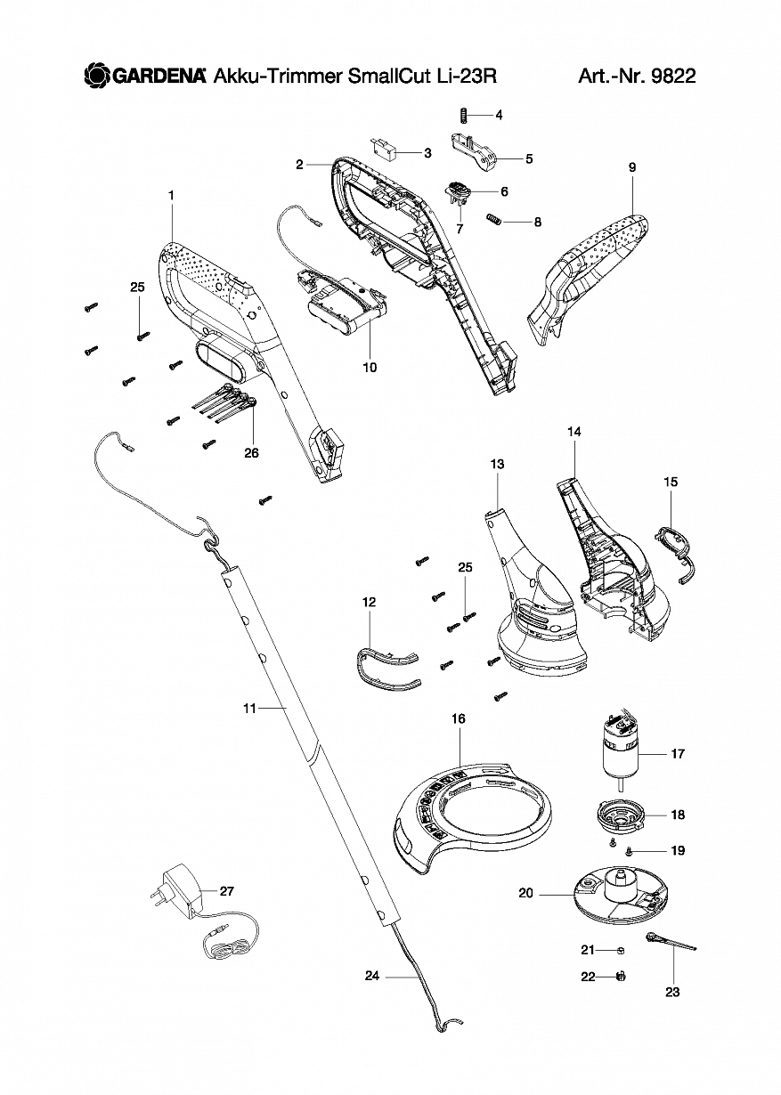 Gardena SMALLCUT li-23r (09822-42.000.00). Триммер электрический Gardena SMALLCUT 300/23 запчасти. Запчасти триммера Гардена Хускварна. Gardena электротриммер SMALLCUT запчасти.