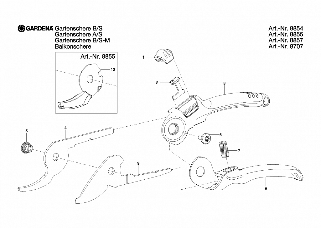 1  Ручной инструмент Gardena SECATEURS BS-M, 8857, 8857-20 