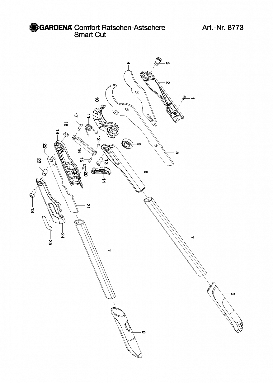1  Ручной инструмент Gardena COMFORT RATCHET LOPPER SMART CUT, 8773, 8773-20 