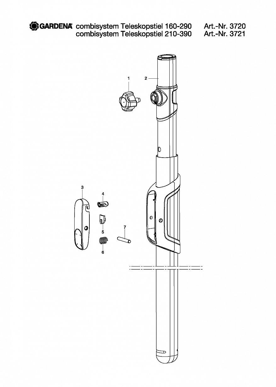 1  Ручной инструмент Gardena CS TELESCOPIC HANDLE 160 - 290 and 210 - 390, Art. 3720 and Art. 3721 