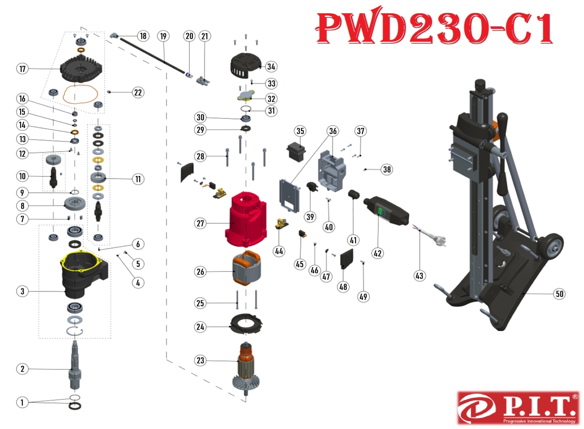 Дрель алмазного бурения PWD230-C1