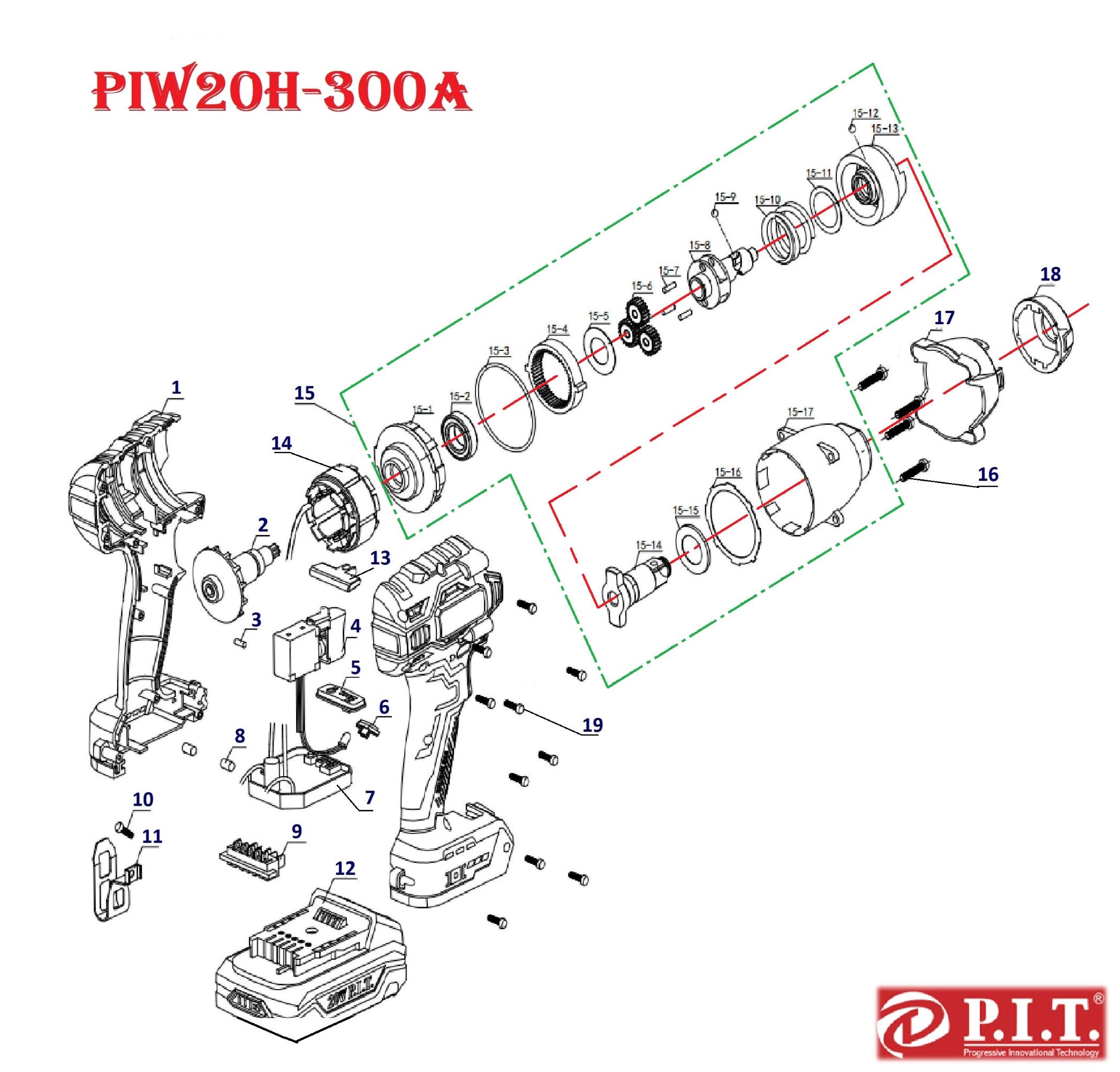 Гайковерт ударный PIW20H-300A бесщеточный