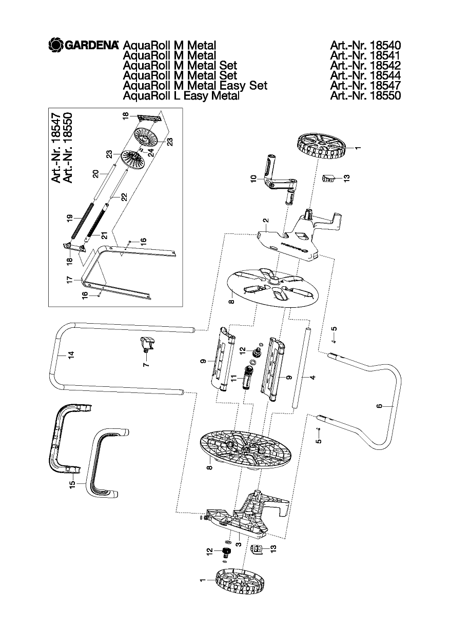 1|  18550-20 Тележка для шланга CleverRoll L Easy Metall | Тележки и катушки для шлангов GARDENA ЗАПЧАСТИ |
