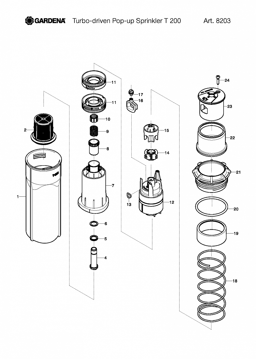  TURBO-DRIVEN POP-UP SPRINKLER T 200, Art. 8203-29,  Автоматика Gardena