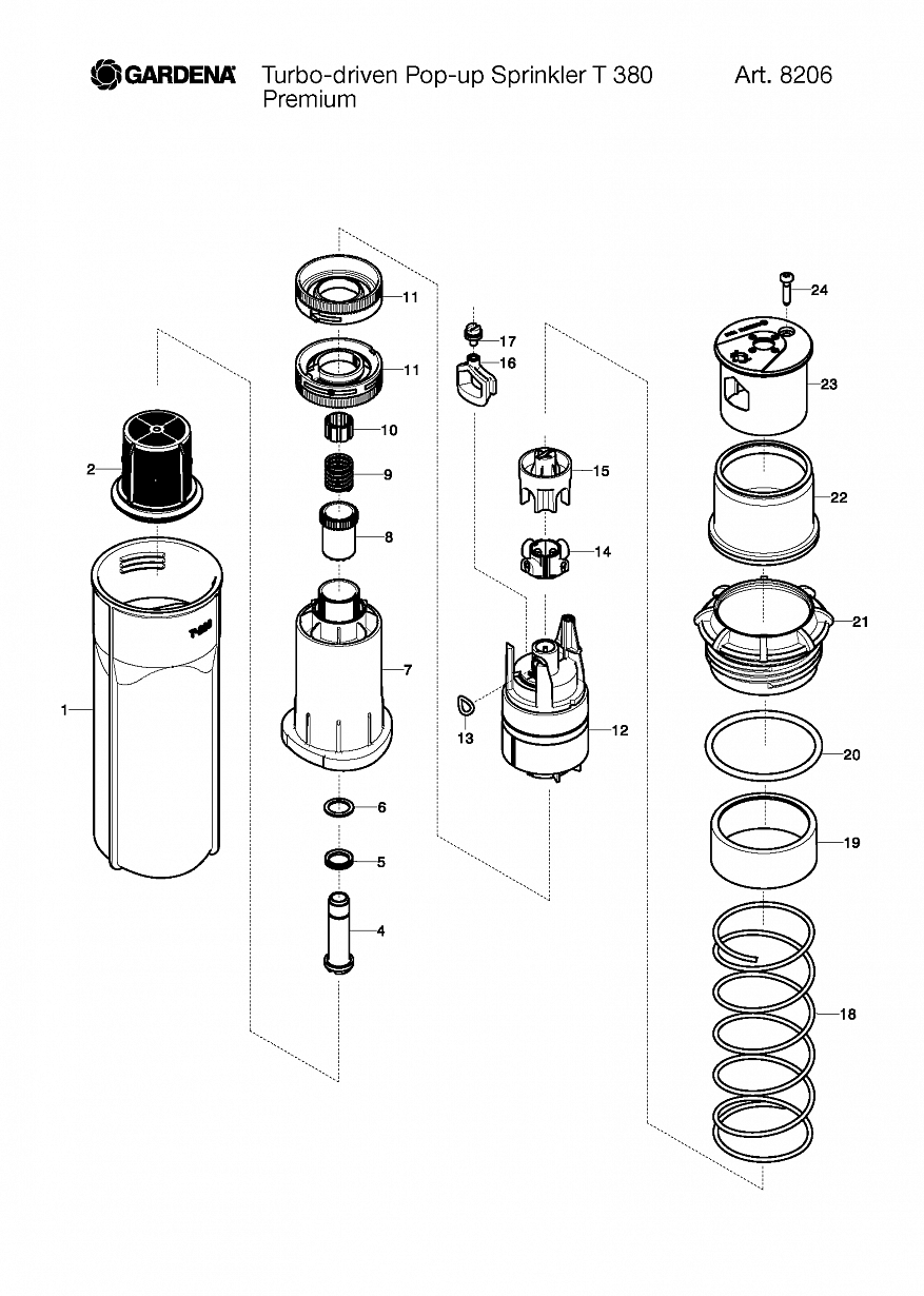  TURBO-DRIVEN POP-UP SPRINKLER T 380 PREMIUM, Art. 8206-29,  Автоматика Gardena