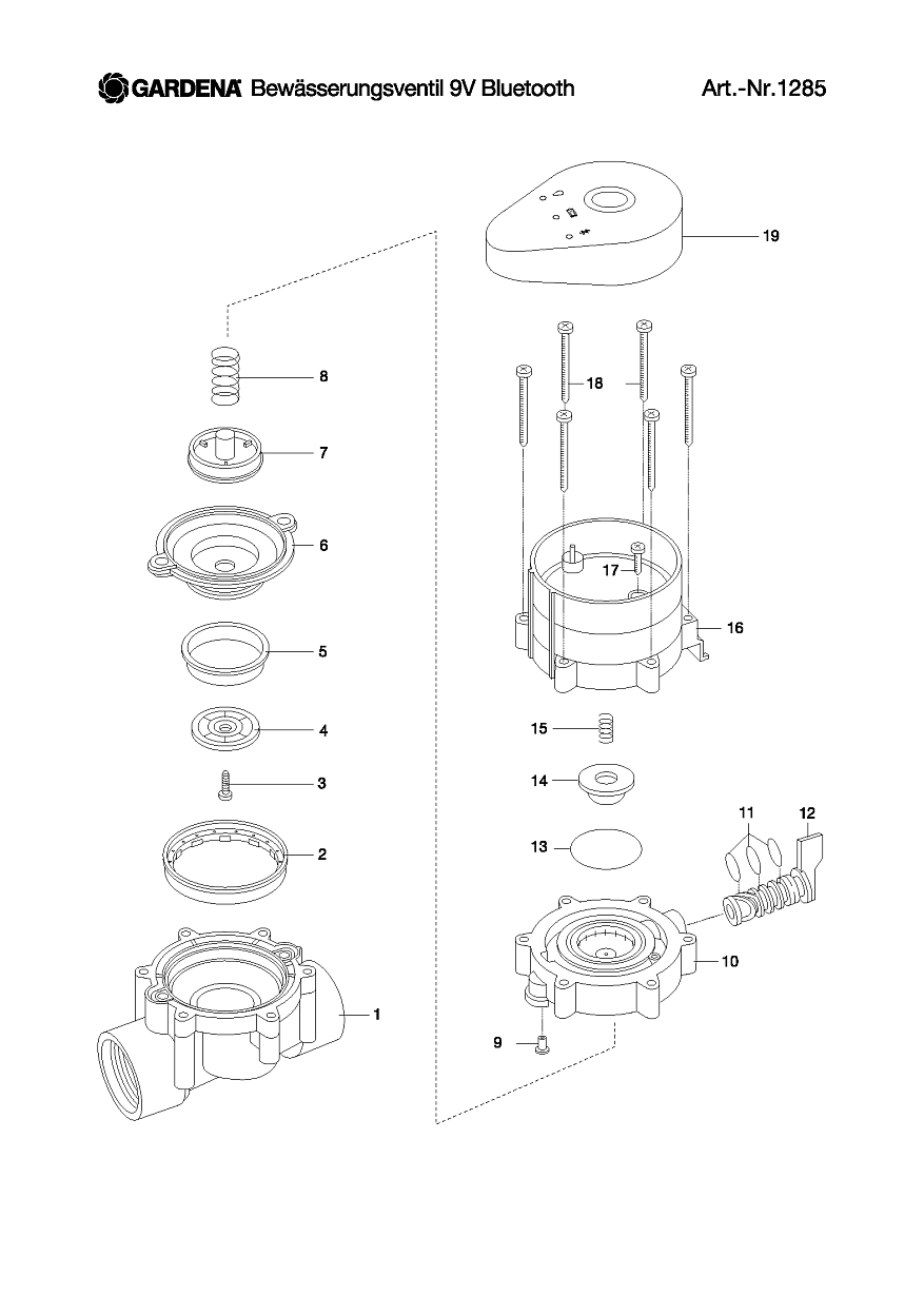 1|  Клапан для полива 9 В Bluetooth Артикул №  1285-29 / 1285-20 | GARDENA ЗАПЧАСТИ |