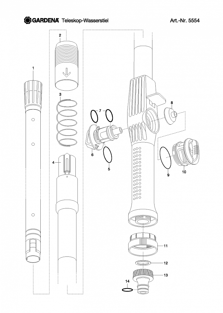  TELESCOPIC RUNNING WATER HANDLE 155 - 260 CM, 5554,  Автоматика Gardena