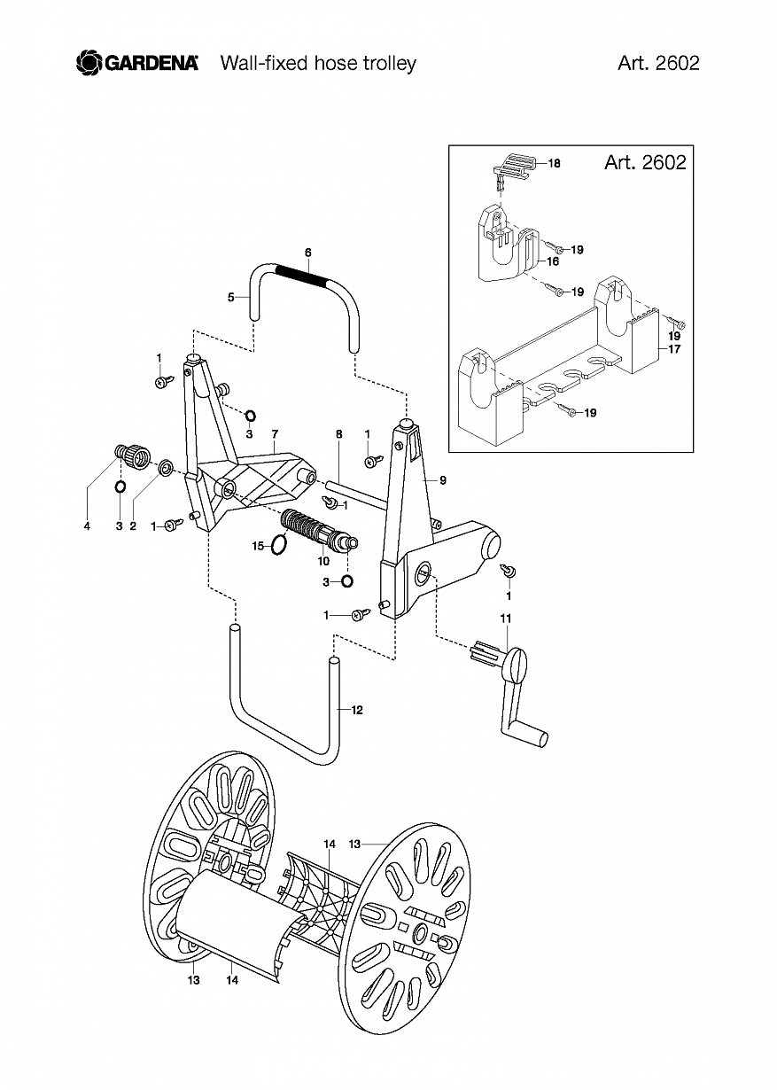 WALL-FIXED HOSE TROLLEY, Art. 2602-20, until 2010  Автоматика Gardena