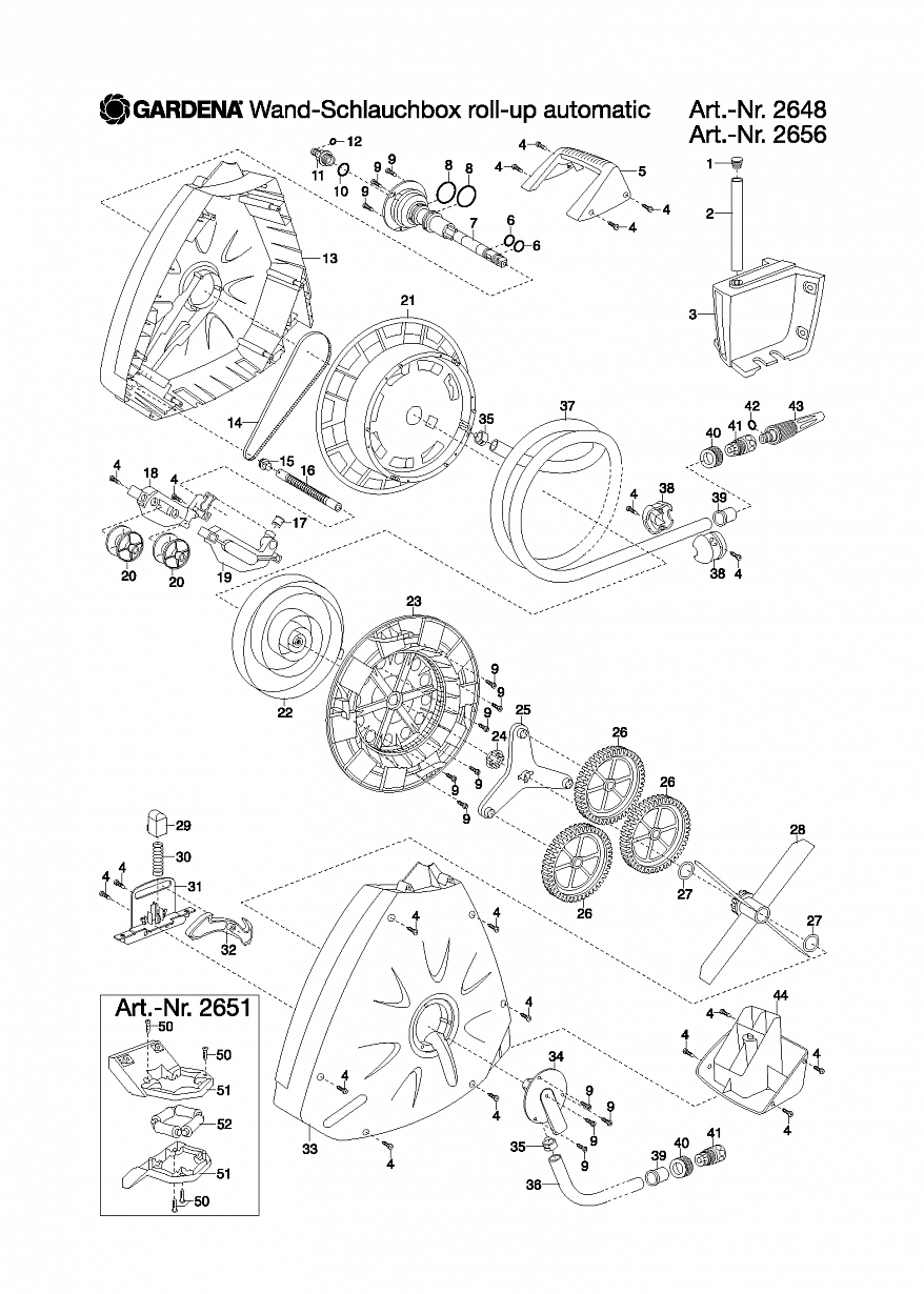 WALL-MOUNTED HOSE BOX 20 ROLL-UP AUTOMATIC PLUS, Art. 2656-20, until 2012  Автоматика Gardena