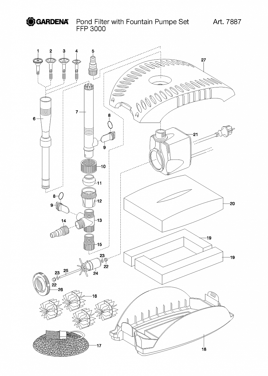 Автоматика Gardena  POND FILTER WITH FOUNTAIN PUMP SET FFP 3000, Art. 7887-20, until 2012 