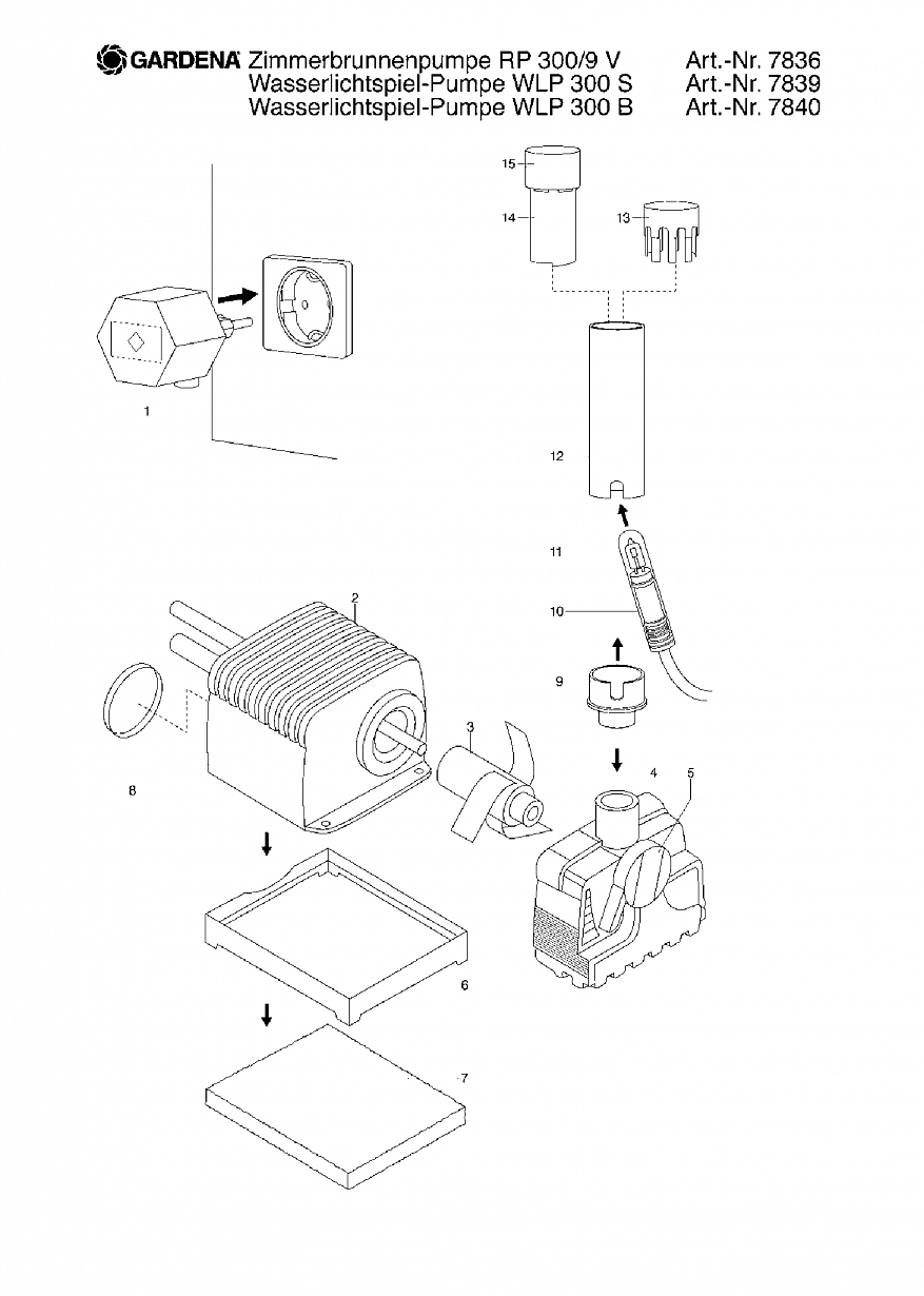 Автоматика Gardena  FOUNTAIN PUMP WITH LIGHT WLP 300 B, 7840, until 2004