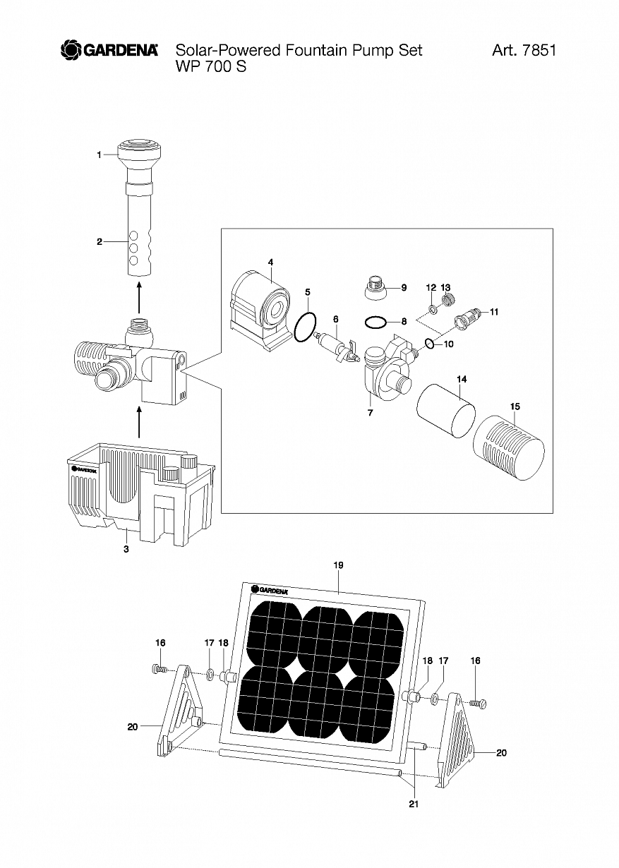 Автоматика Gardena  SOLAR-POWERED FOUNTAIN PUMP SET WP 700 S, Art. 7851-20, until 2006 