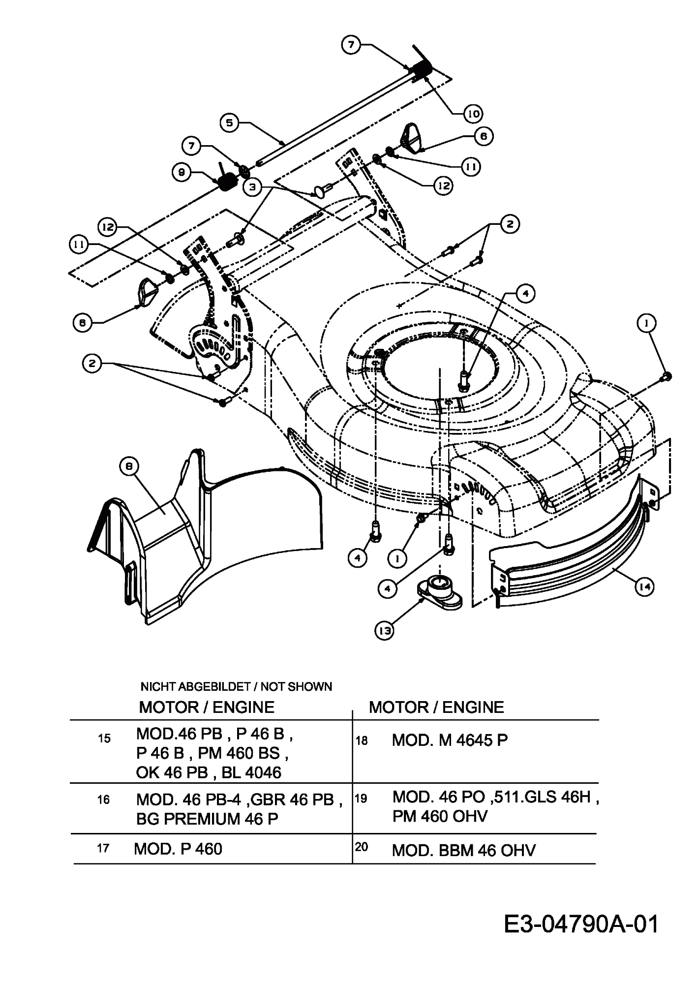 MTD Артикул 11C-J10G615 (год выпуска 2009). Передняя перегородка, задний дефлектор, адаптер ножа, двигатель