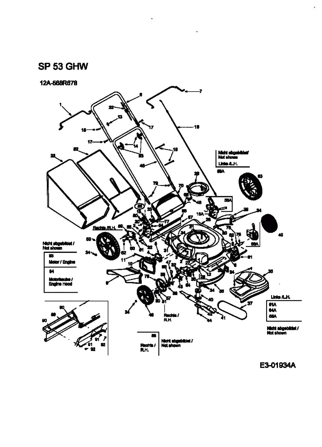 MTD Артикул 12A-568R678 (год выпуска 2004). Основная деталировка