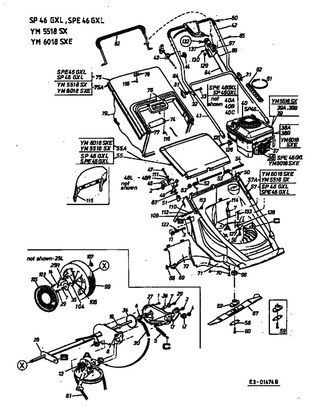 MTD Артикул 12AEX78K678 (год выпуска 2002). Основная деталировка