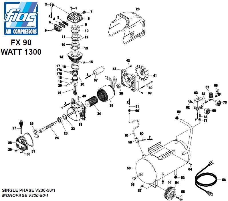 ЗАПЧАСТИ ДЛЯ КОМПРЕССОРА ПОРШНЕВОГО FIAC FX 90/24 (1300 W)