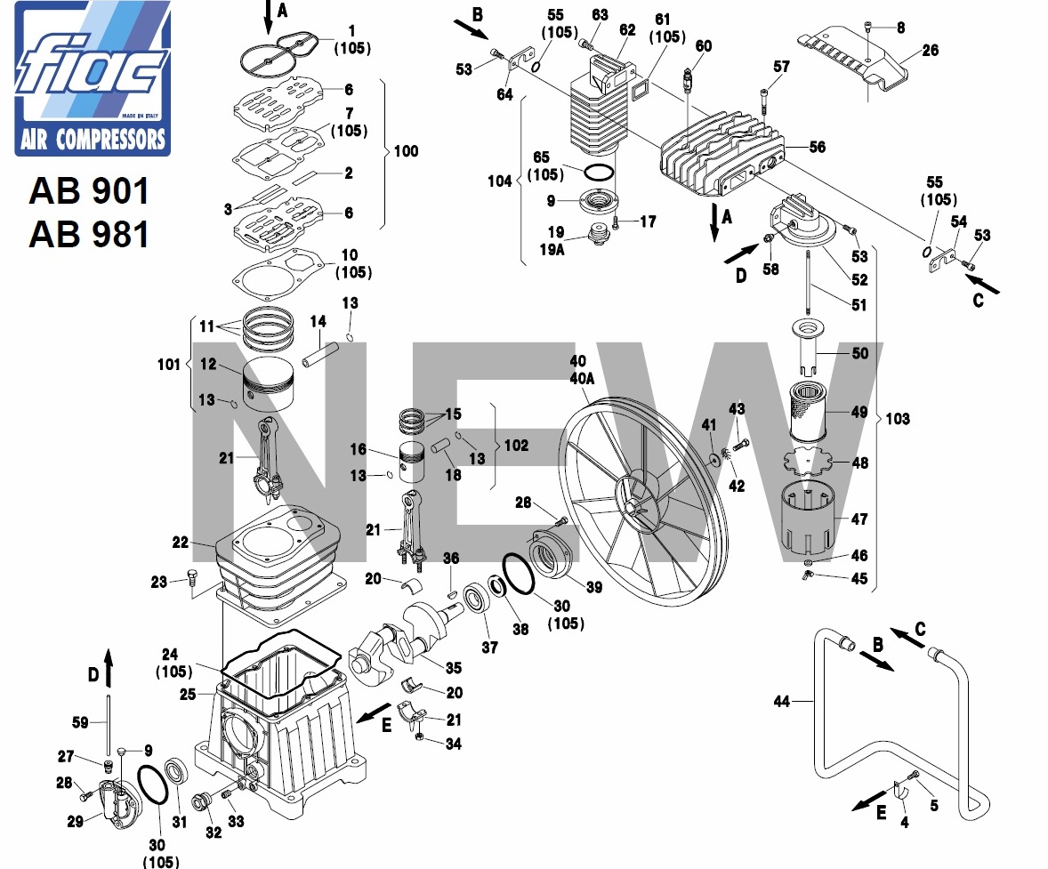 ЗАПЧАСТИ ДЛЯ КОМПРЕССОРА ПОРШНЕВОГО FIAC СБ4/С-50.AB335A (КАТАЛОГ ОБЩЕГО ВИДА)